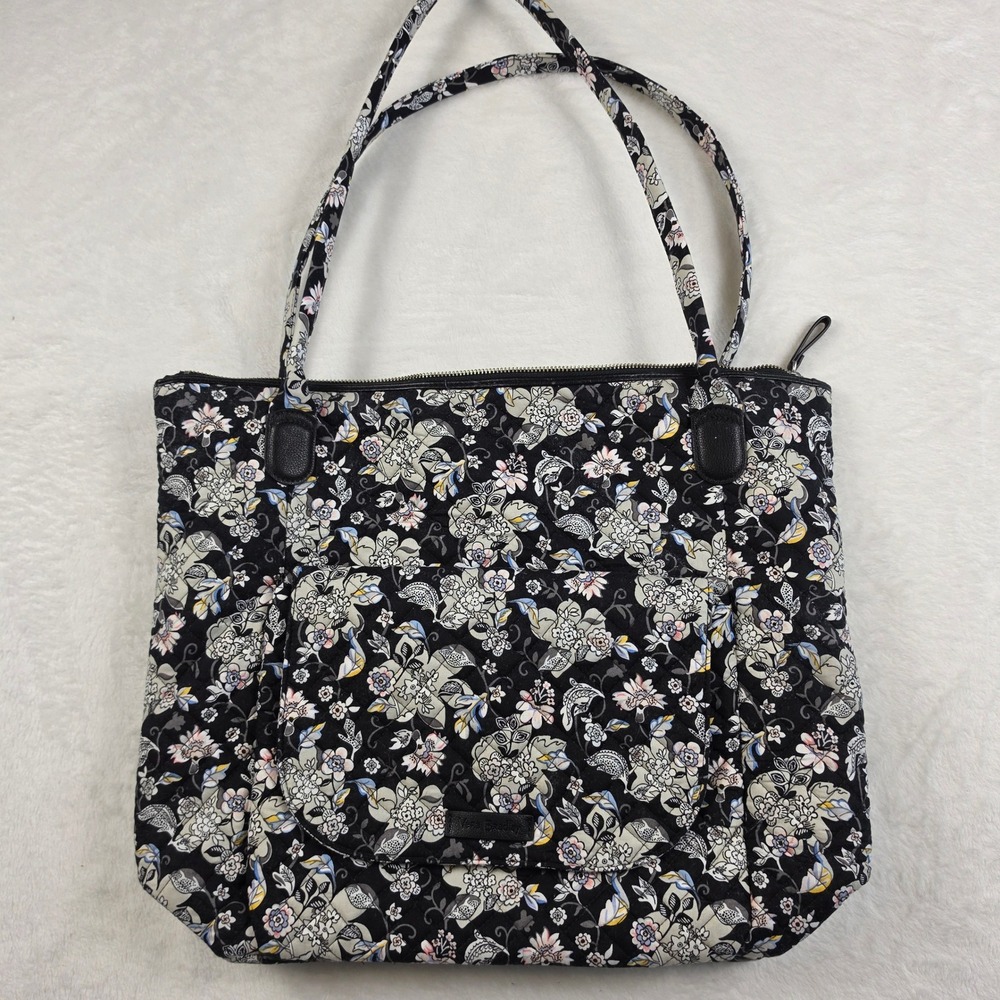 Vera Bradley Tote Bag Womens Large‎ Black Floral Excellent Midnight Wildflowers
